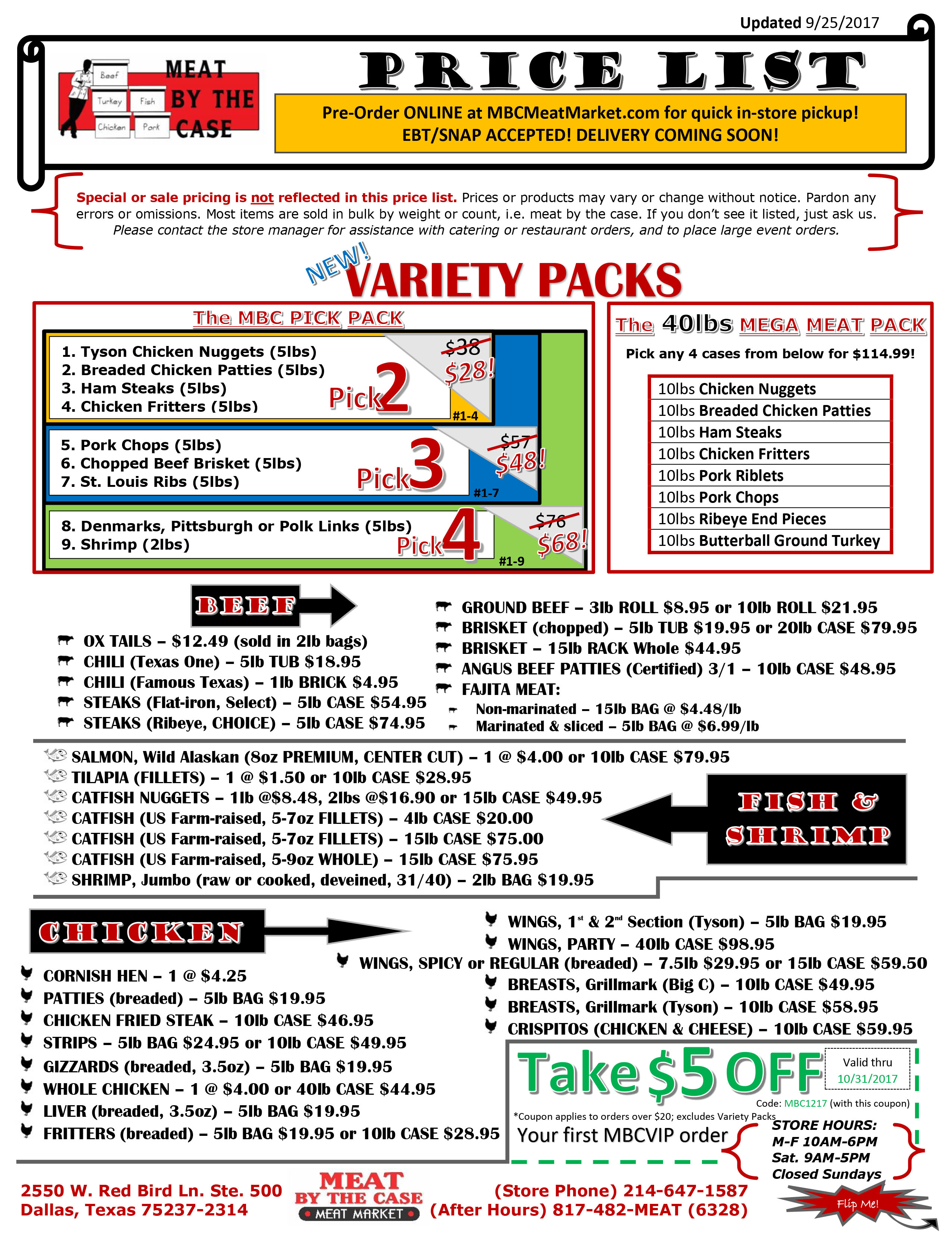Price List MBC Meat Market