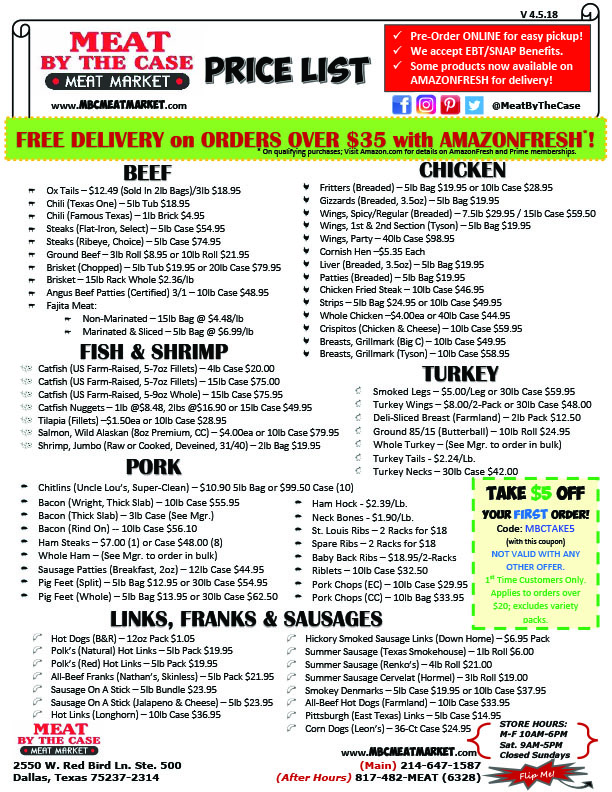 Price List MBC Meat Market