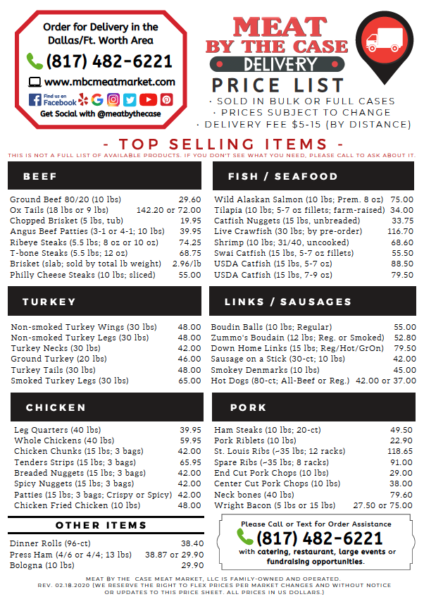 Price List MBC Meat Market
